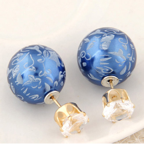Royal Blue Patterned Double Sided Stud Earrings